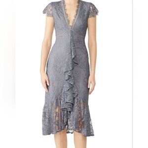 Saylor Myriem lace bodycon cocktail midi dress silver gray Size Med